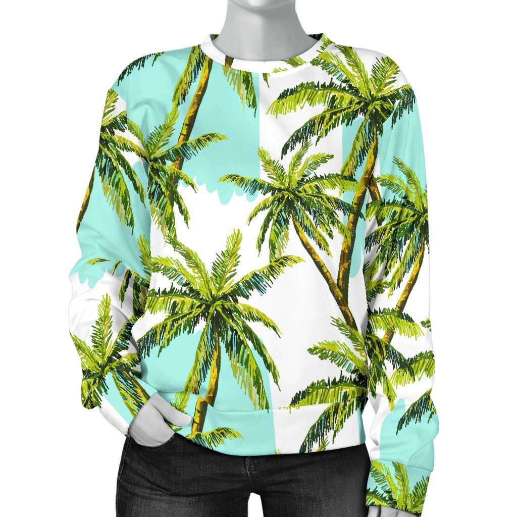 Palm Tree Tropical Pattern Print Women's Crewneck Sweatshirt GearFrost