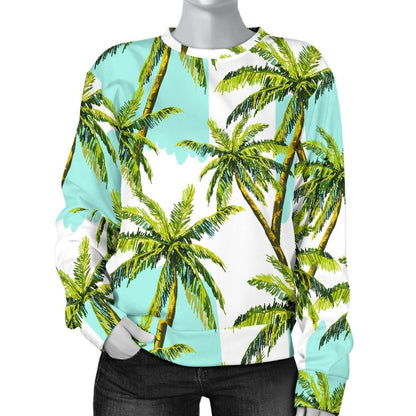 Palm Tree Tropical Pattern Print Women's Crewneck Sweatshirt GearFrost
