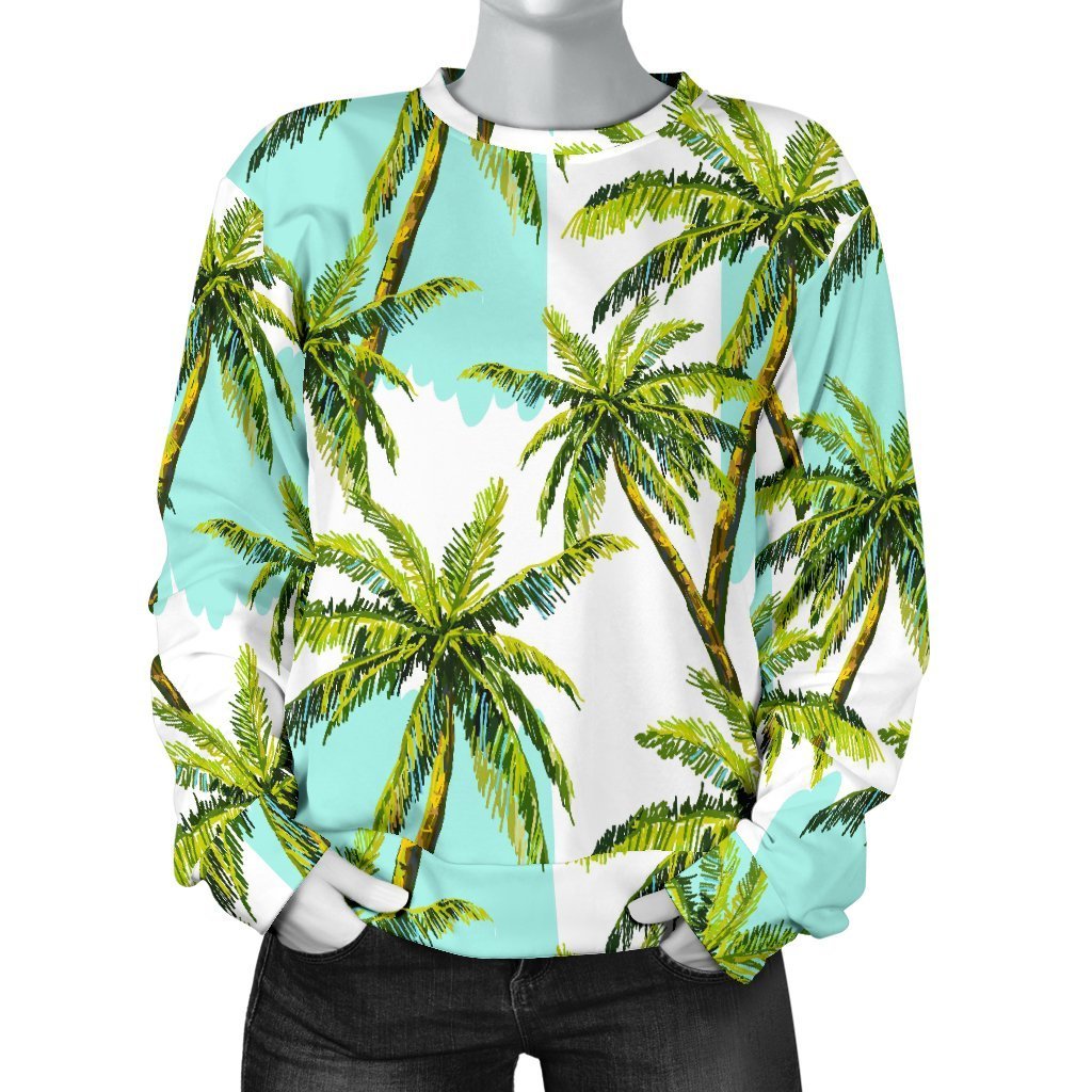 Palm Tree Tropical Pattern Print Women's Crewneck Sweatshirt GearFrost