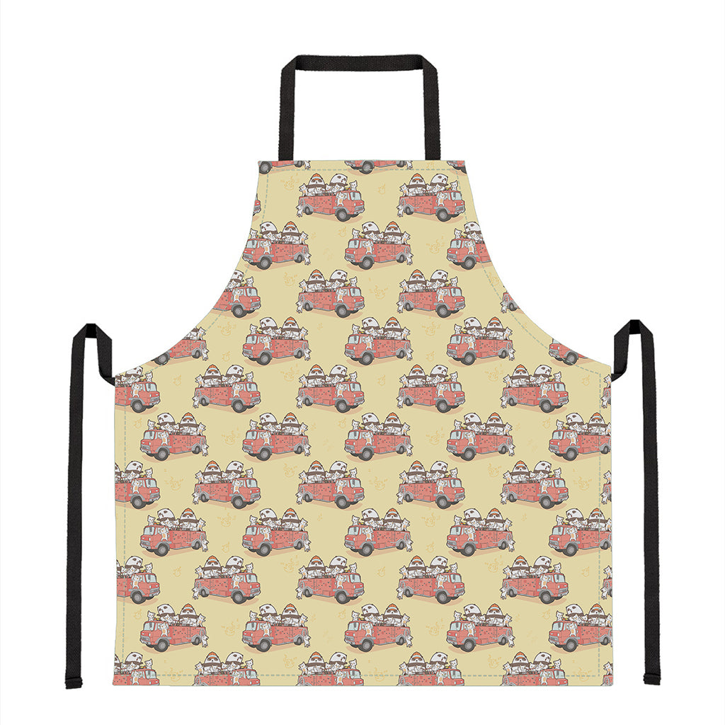 Panda Firefighter And Cat Pattern Print Apron