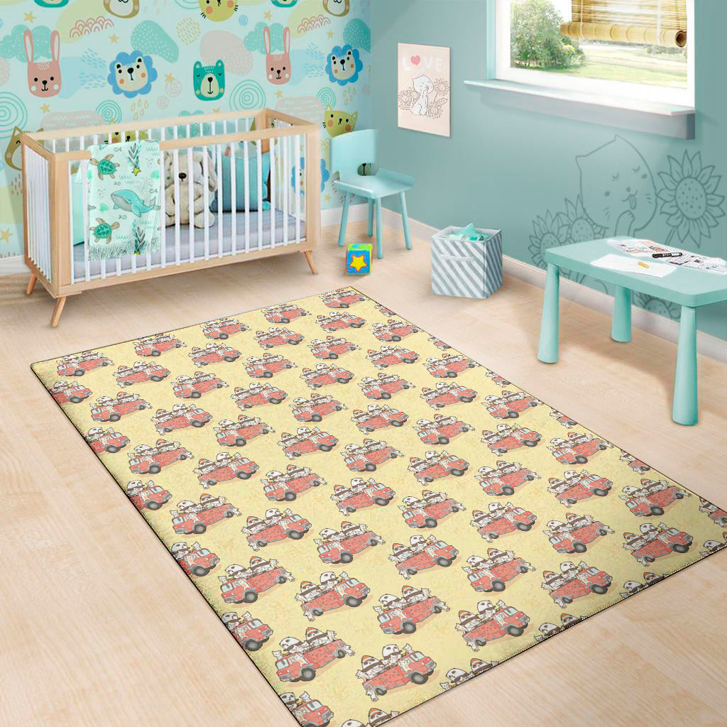Panda Firefighter And Cat Pattern Print Area Rug