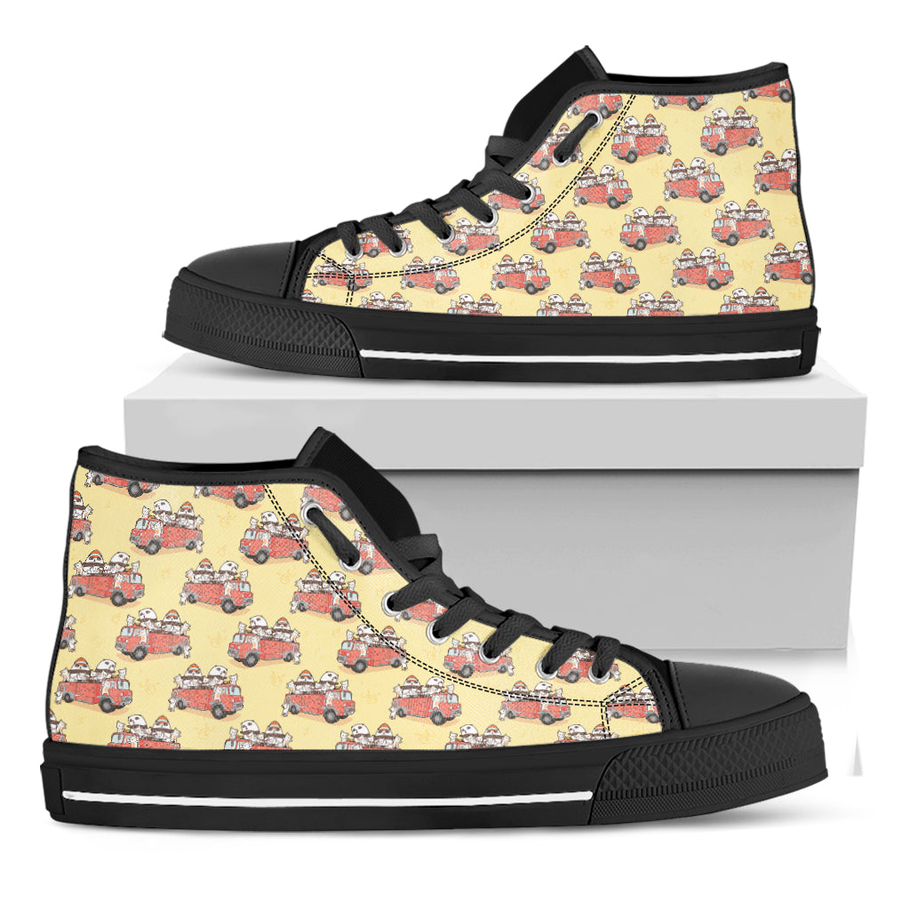 Panda Firefighter And Cat Pattern Print Black High Top Shoes