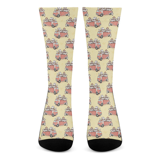 Panda Firefighter And Cat Pattern Print Crew Socks