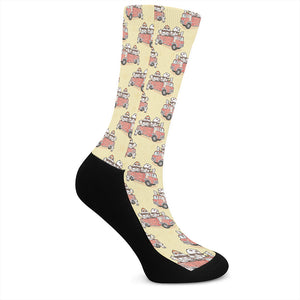 Panda Firefighter And Cat Pattern Print Crew Socks