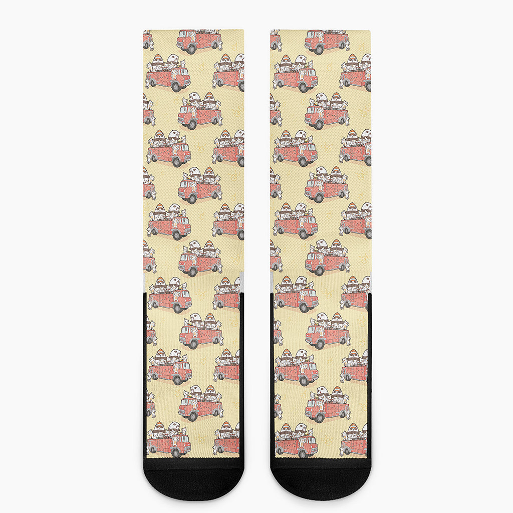 Panda Firefighter And Cat Pattern Print Crew Socks