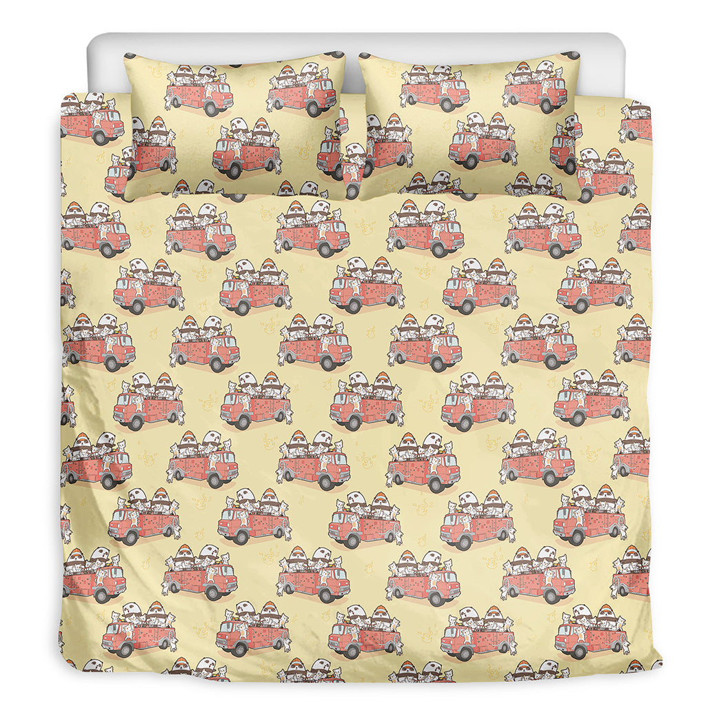 Panda Firefighter And Cat Pattern Print Duvet Cover Bedding Set
