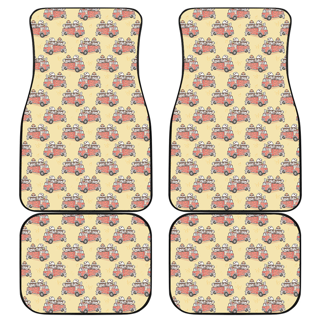 Panda Firefighter And Cat Pattern Print Front and Back Car Floor Mats