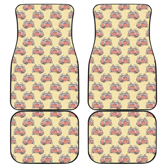 Panda Firefighter And Cat Pattern Print Front and Back Car Floor Mats