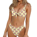Panda Firefighter And Cat Pattern Print Front Bow Tie Bikini
