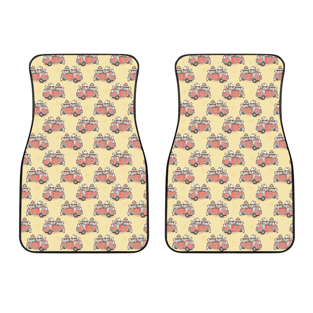 Panda Firefighter And Cat Pattern Print Front Car Floor Mats