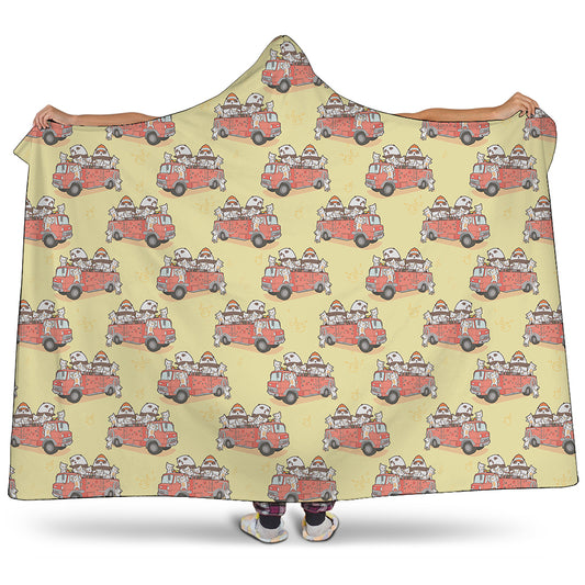 Panda Firefighter And Cat Pattern Print Hooded Blanket