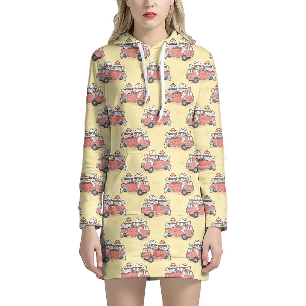 Panda Firefighter And Cat Pattern Print Hoodie Dress