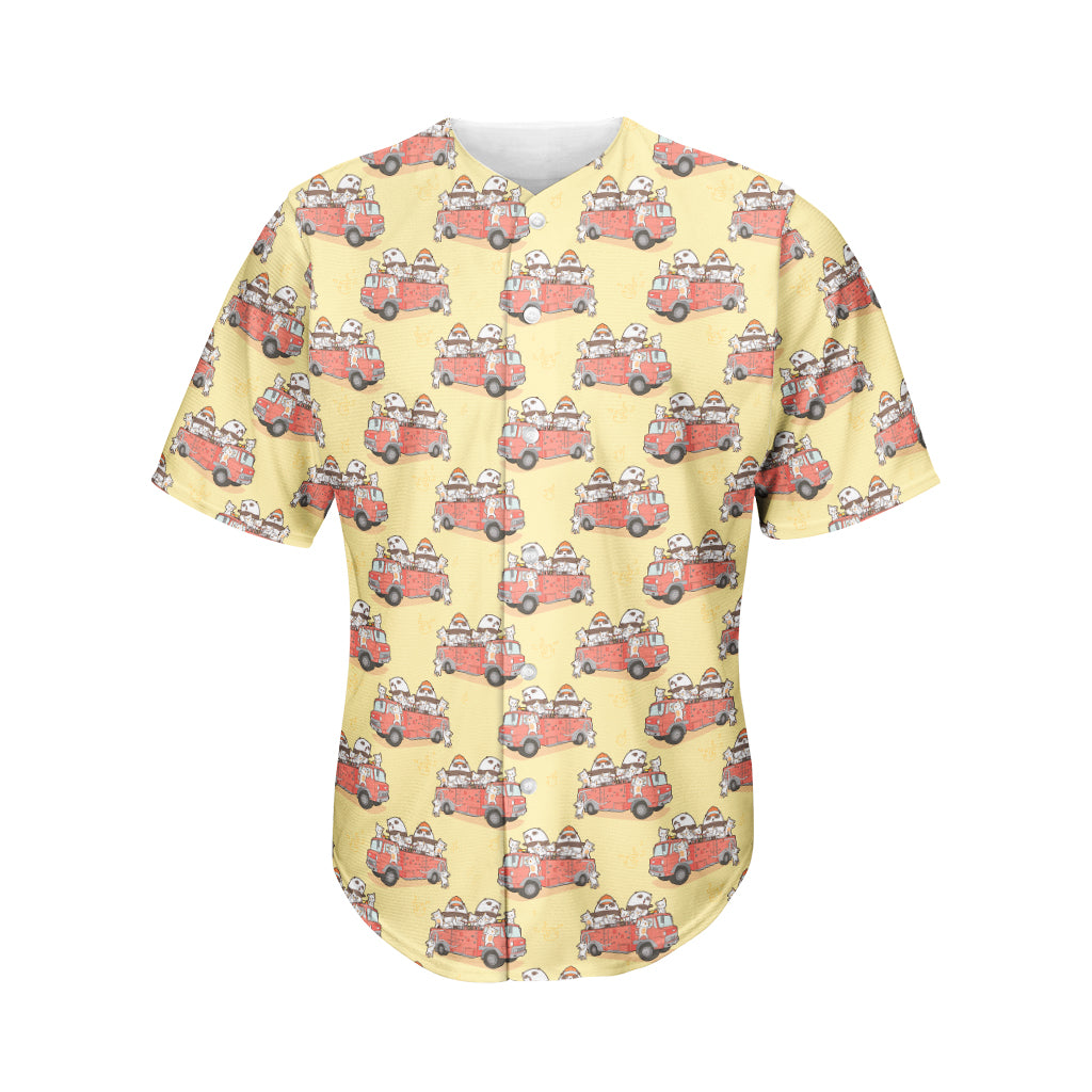 Panda Firefighter And Cat Pattern Print Men's Baseball Jersey