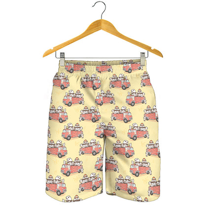 Panda Firefighter And Cat Pattern Print Men's Shorts