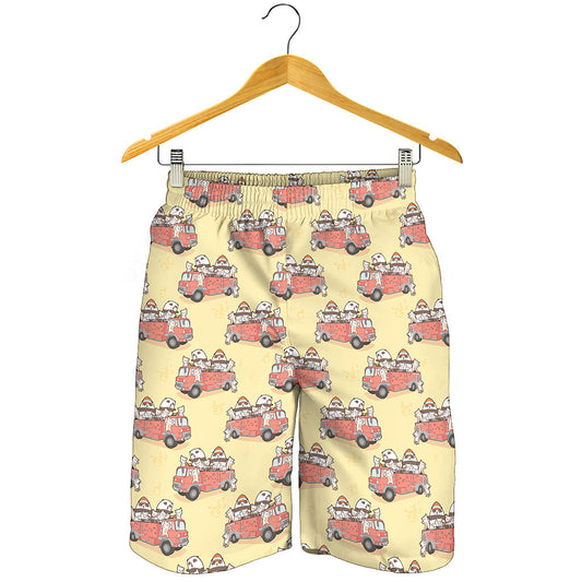 Panda Firefighter And Cat Pattern Print Men's Shorts