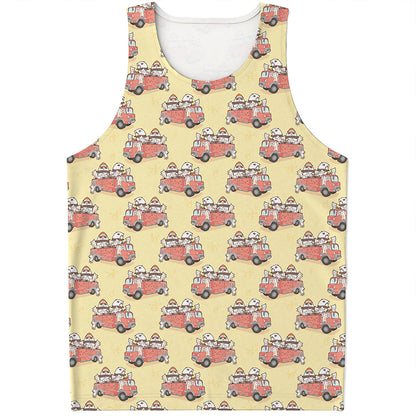 Panda Firefighter And Cat Pattern Print Men's Tank Top