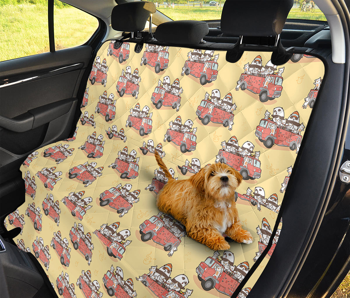 Panda Firefighter And Cat Pattern Print Pet Car Back Seat Cover
