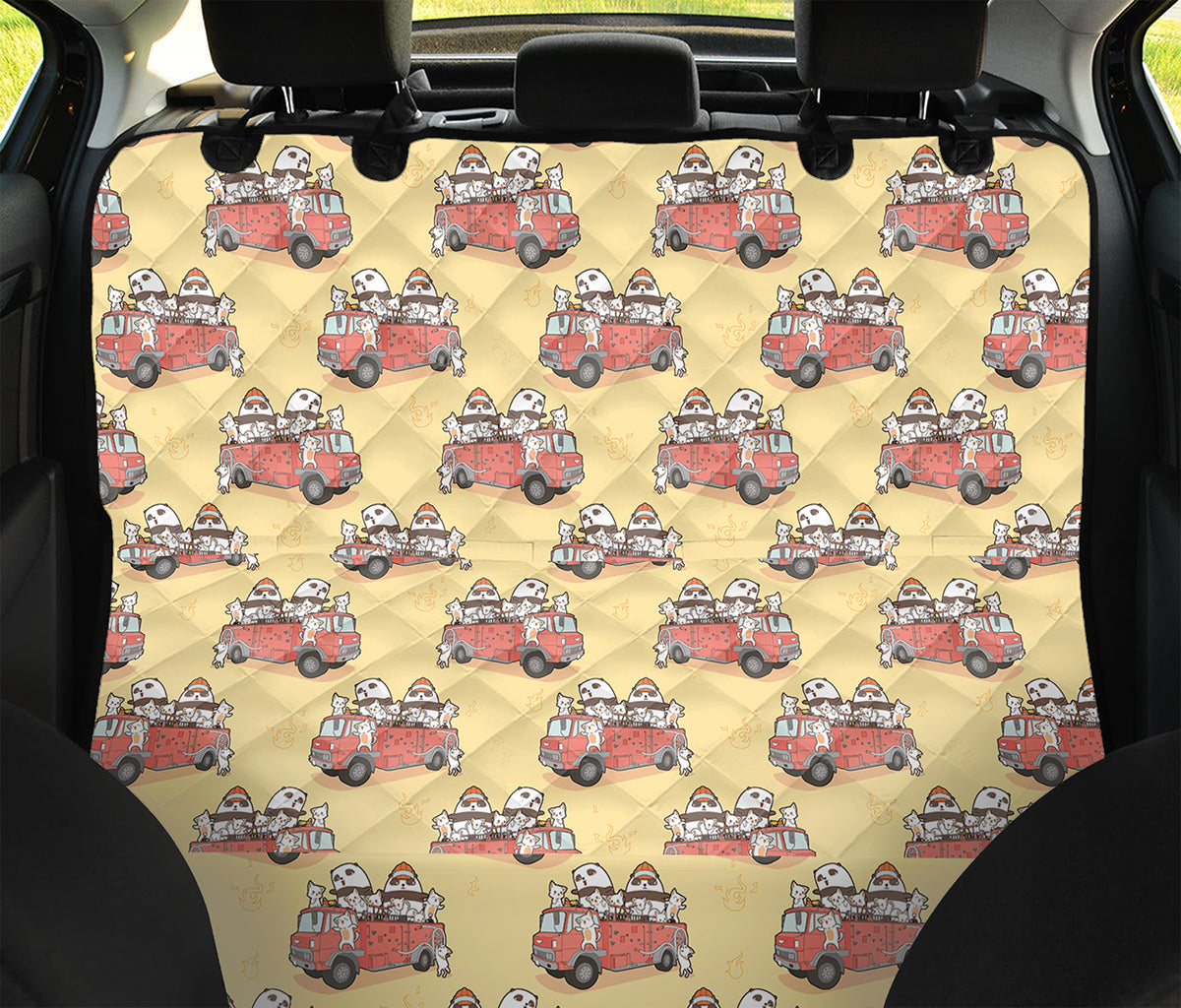 Panda Firefighter And Cat Pattern Print Pet Car Back Seat Cover