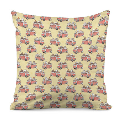 Panda Firefighter And Cat Pattern Print Pillow Cover