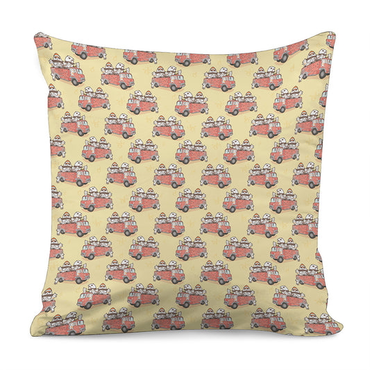Panda Firefighter And Cat Pattern Print Pillow Cover