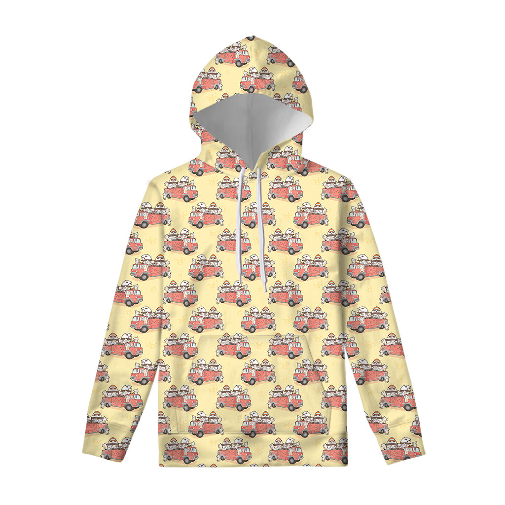 Panda Firefighter And Cat Pattern Print Pullover Hoodie