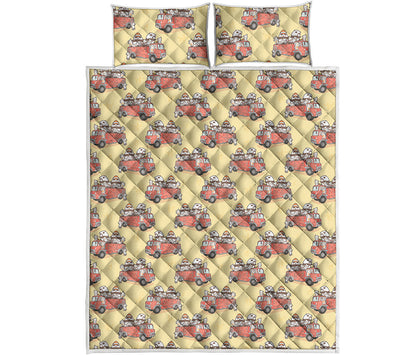 Panda Firefighter And Cat Pattern Print Quilt Bed Set