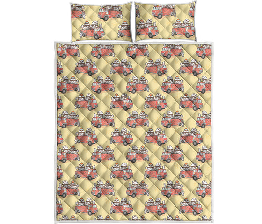 Panda Firefighter And Cat Pattern Print Quilt Bed Set