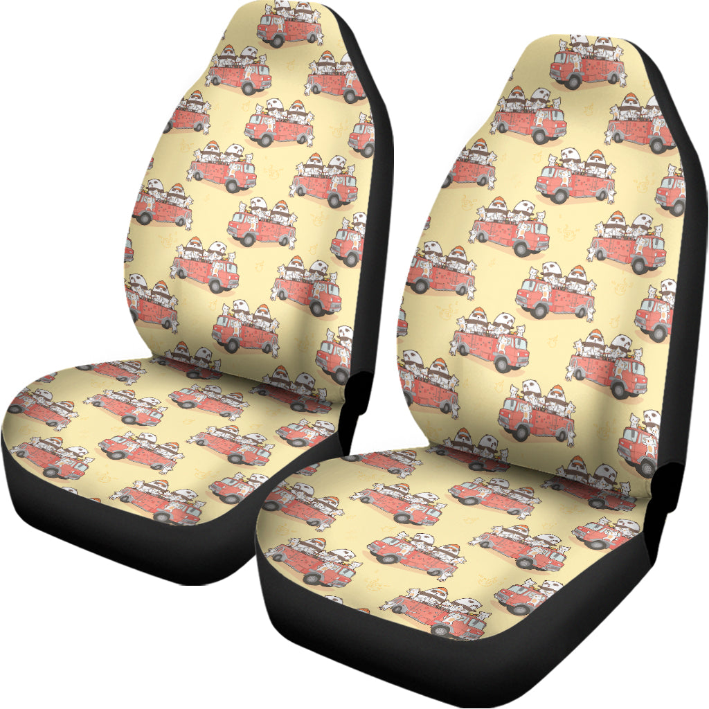 Panda Firefighter And Cat Pattern Print Universal Fit Car Seat Covers