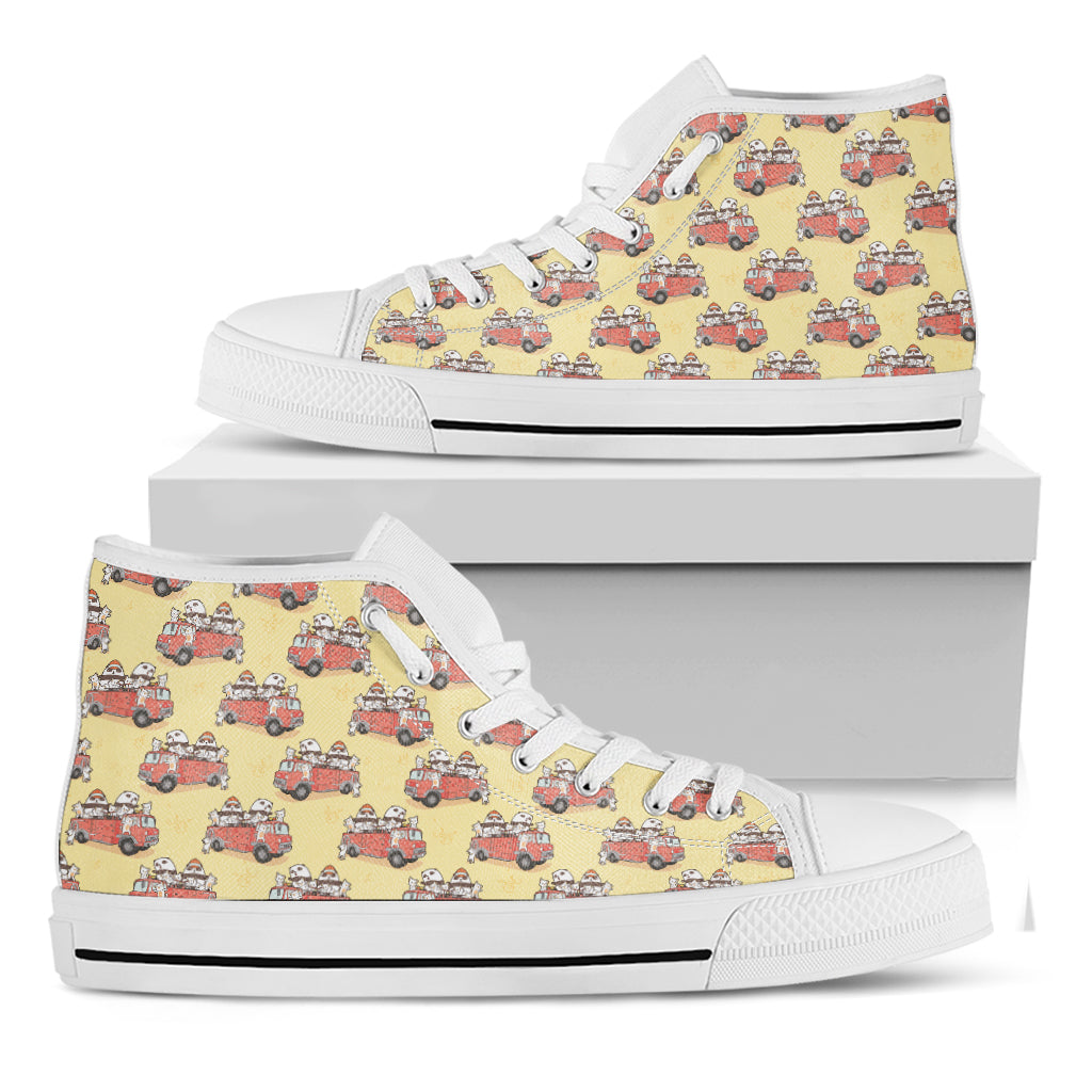 Panda Firefighter And Cat Pattern Print White High Top Shoes