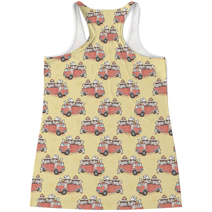 Panda Firefighter And Cat Pattern Print Women's Racerback Tank Top