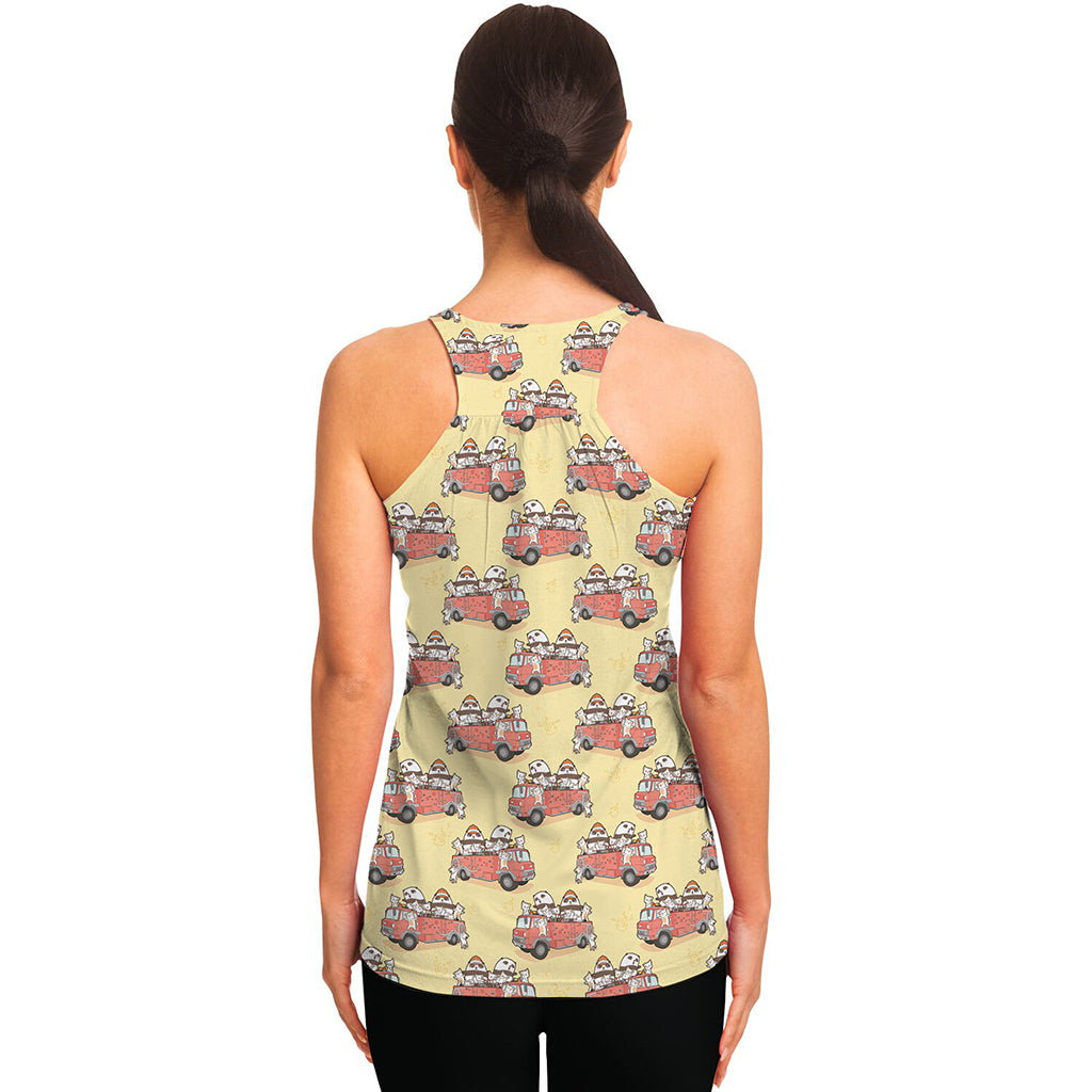 Panda Firefighter And Cat Pattern Print Women's Racerback Tank Top
