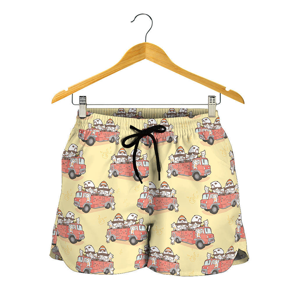 Panda Firefighter And Cat Pattern Print Women's Shorts