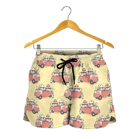 Panda Firefighter And Cat Pattern Print Women's Shorts