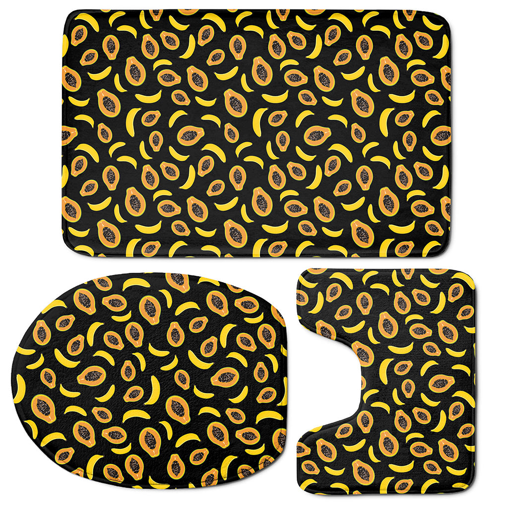Papaya And Banana Pattern Print 3 Piece Bath Mat Set
