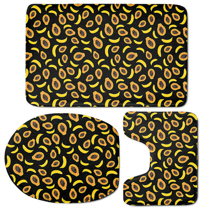 Papaya And Banana Pattern Print 3 Piece Bath Mat Set