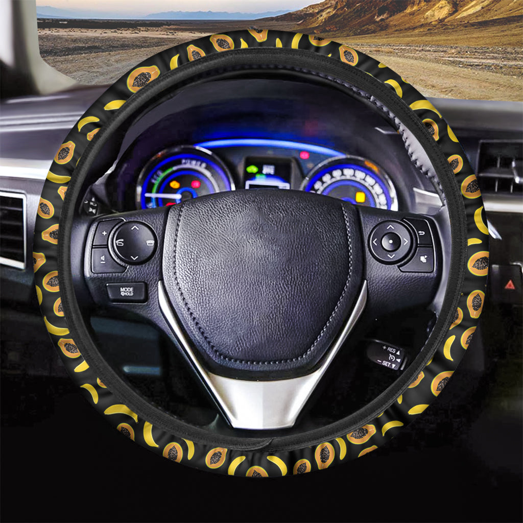 Papaya And Banana Pattern Print Car Steering Wheel Cover