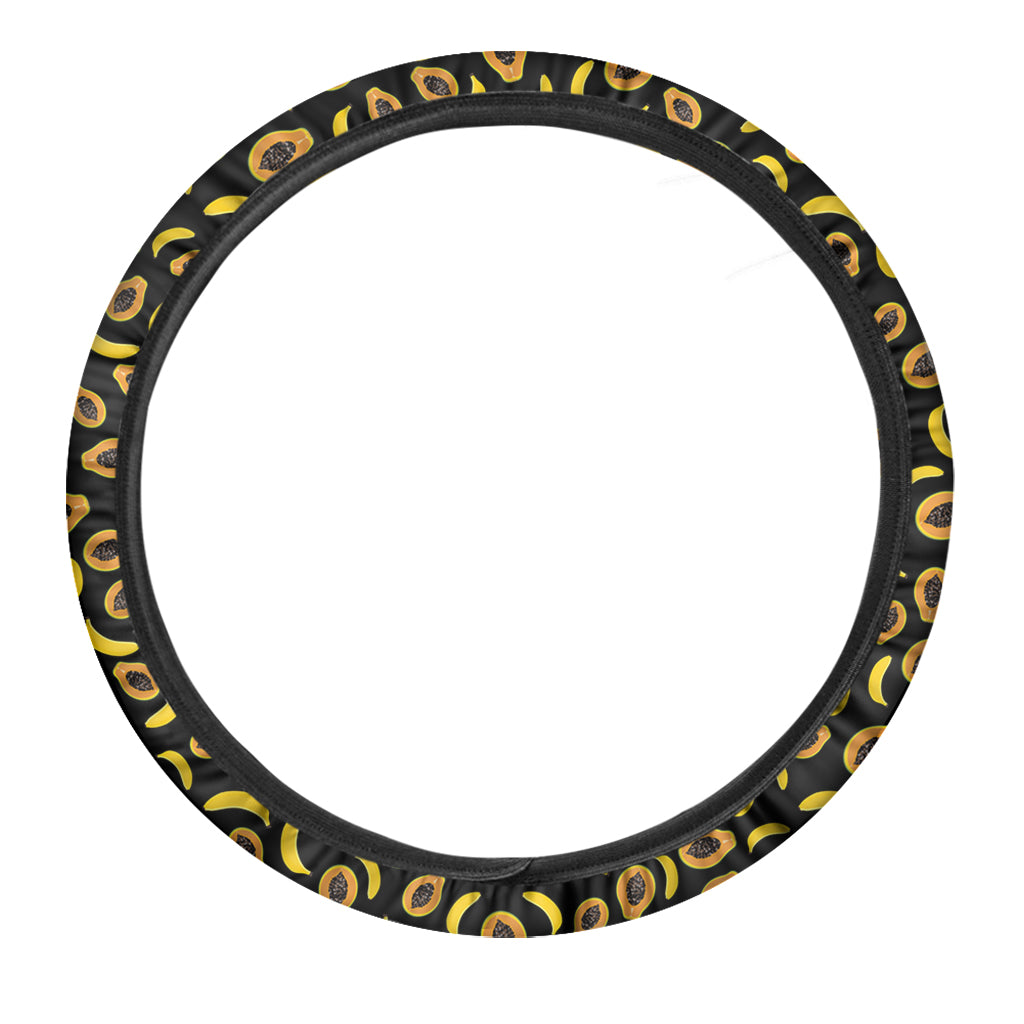 Papaya And Banana Pattern Print Car Steering Wheel Cover