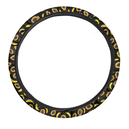 Papaya And Banana Pattern Print Car Steering Wheel Cover