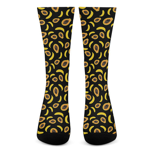 Papaya And Banana Pattern Print Crew Socks