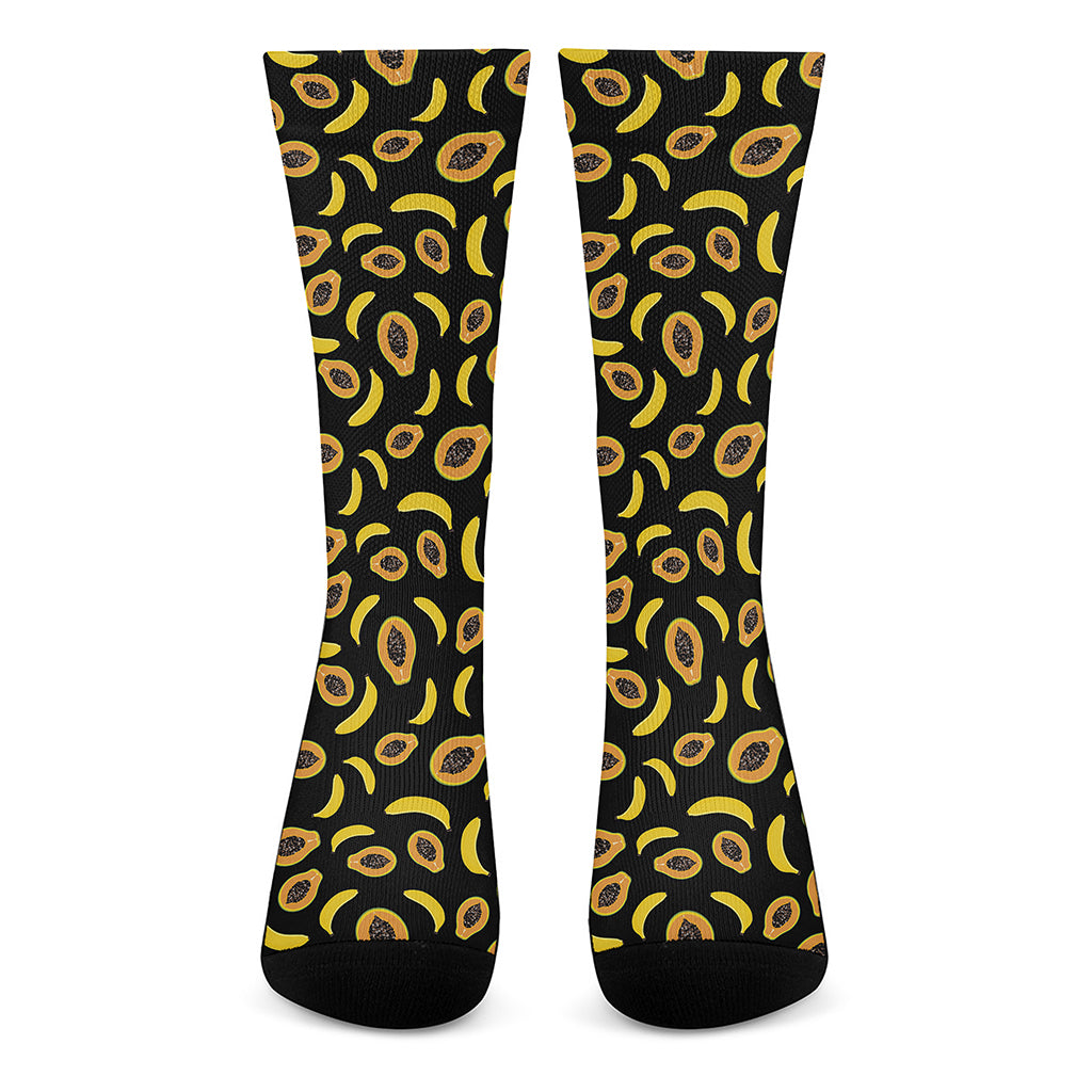 Papaya And Banana Pattern Print Crew Socks