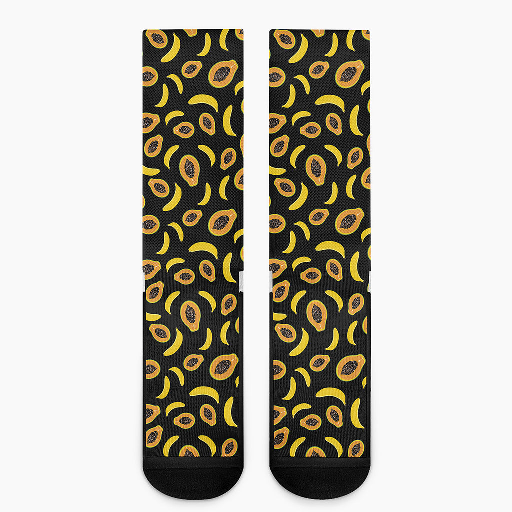 Papaya And Banana Pattern Print Crew Socks