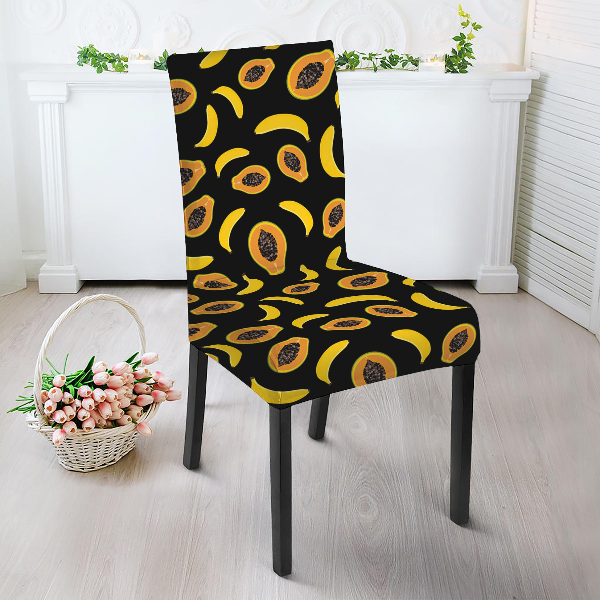 Papaya And Banana Pattern Print Dining Chair Slipcover