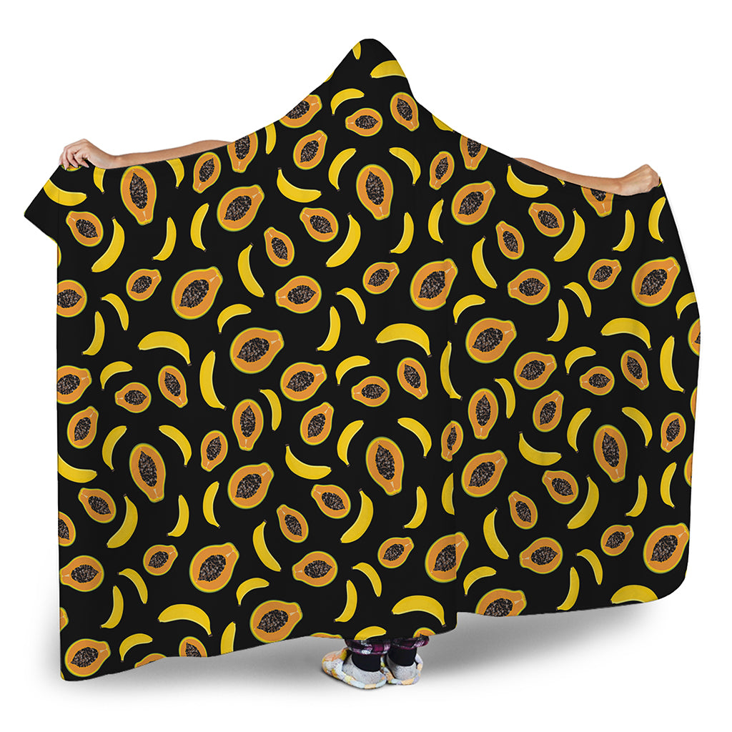 Papaya And Banana Pattern Print Hooded Blanket