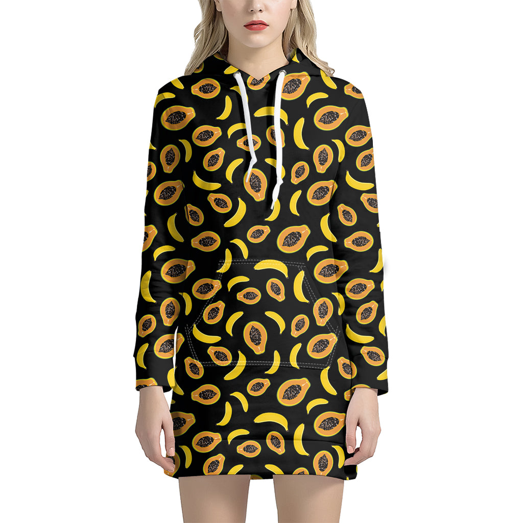 Papaya And Banana Pattern Print Hoodie Dress