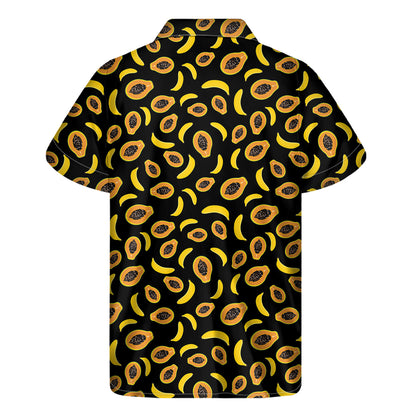 Papaya And Banana Pattern Print Men's Short Sleeve Shirt