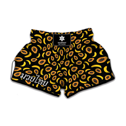 Papaya And Banana Pattern Print Muay Thai Boxing Shorts