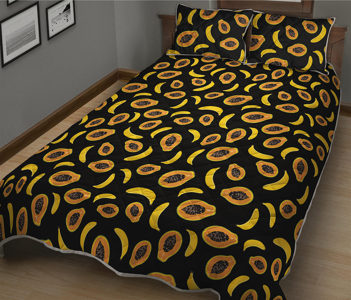 Papaya And Banana Pattern Print Quilt Bed Set