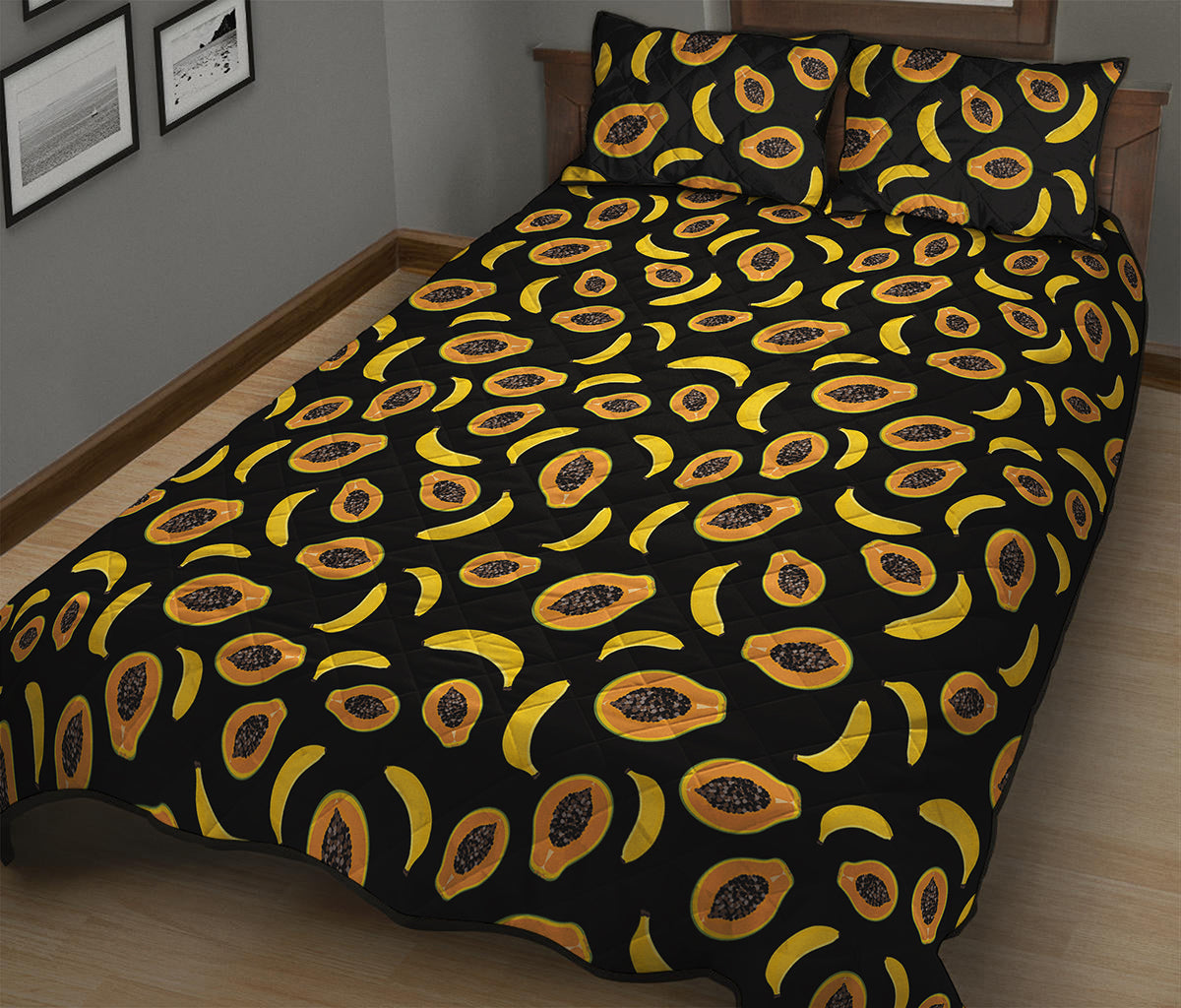 Papaya And Banana Pattern Print Quilt Bed Set