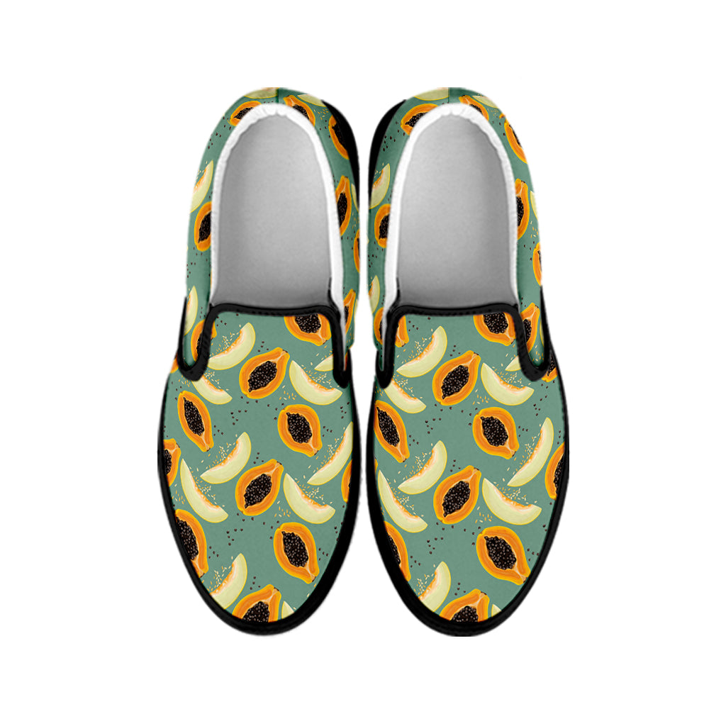 Papaya And Melon Pattern Print Black Slip On Shoes