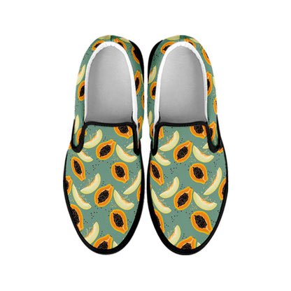 Papaya And Melon Pattern Print Black Slip On Shoes